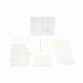Tracheostomy Care Kit, Three Compartment Tray with Vinyl Gloves