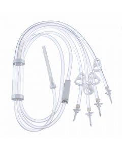 Four-Bag Irrigation Set with Flexible Bag Compatibility, Four Non-vented Spikes