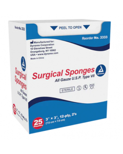 Gauze Sponge, Sterile, 12 Ply, 3" x 3"