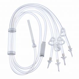 Four-Bag Irrigation Set with Flexible Bag Compatibility, Four Non-vented Spikes