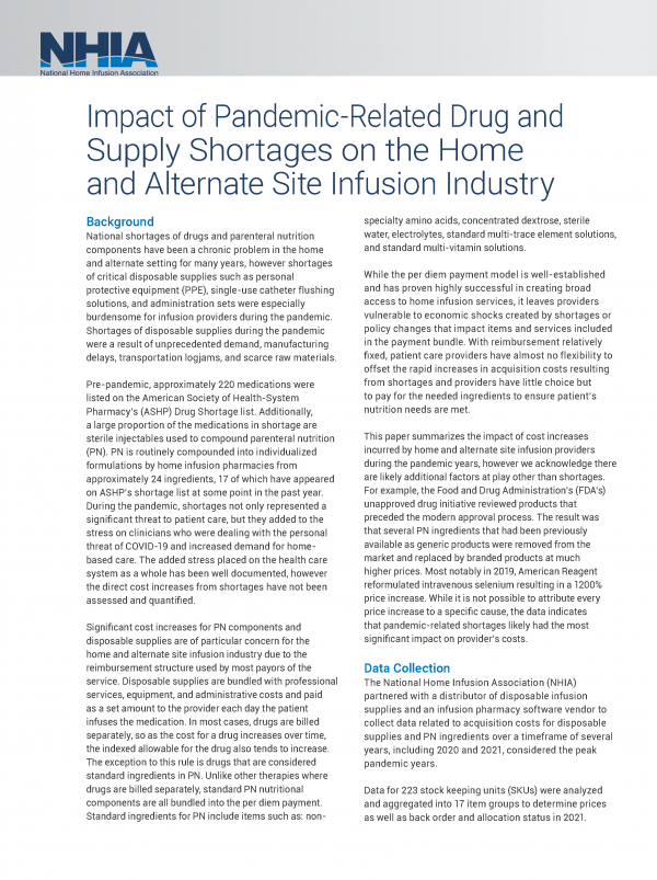 IMS Partners with NHIA on White Paper Discussing the Impact of Drug & Supply Shortages on the Infusion Industry